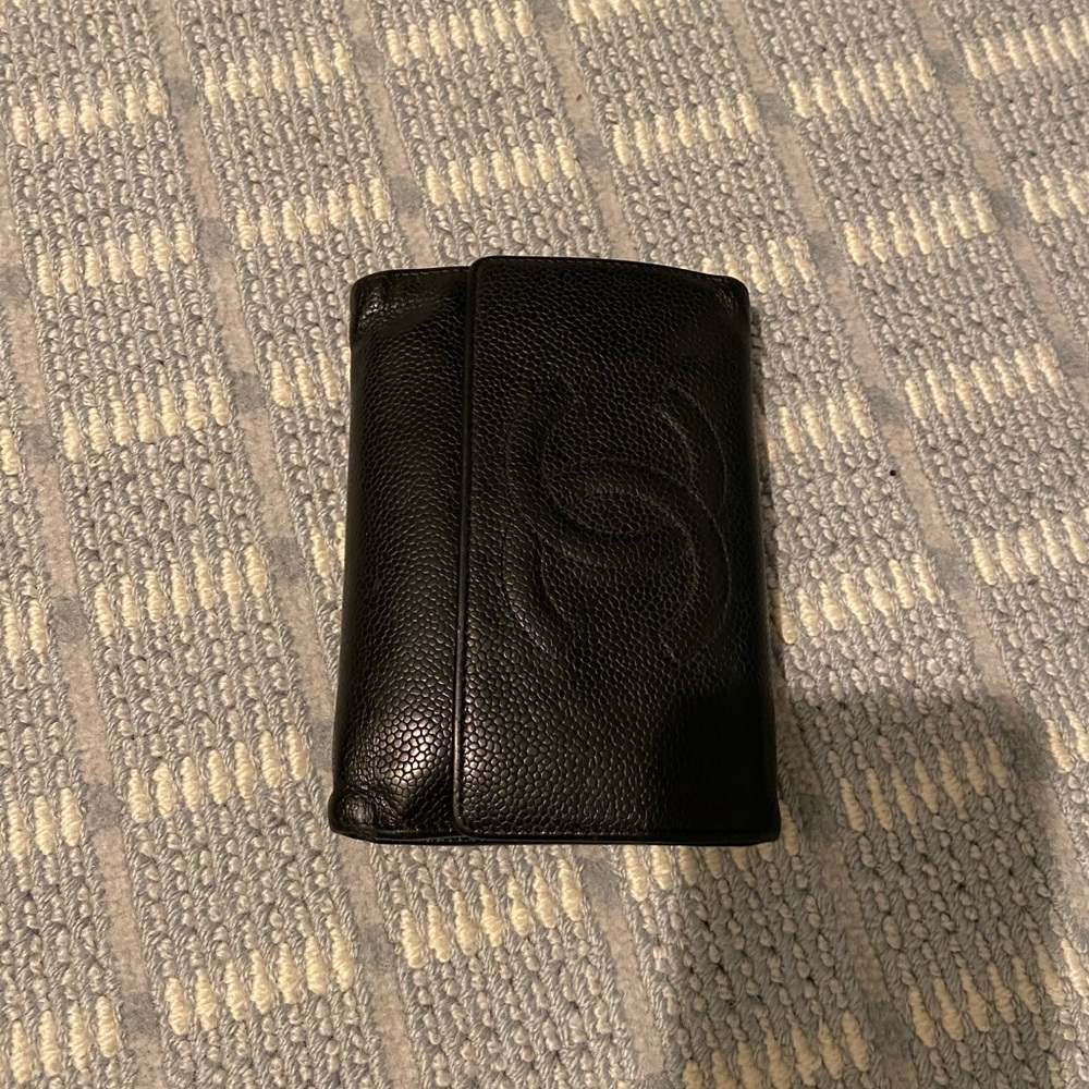 Chanel black trifold women wallet